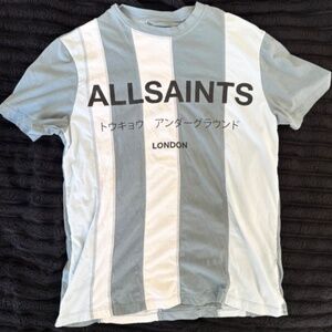 ALLSAINTS London Men’s X-SMALL Blue & White Striped Logo Casual / Dress Shirt